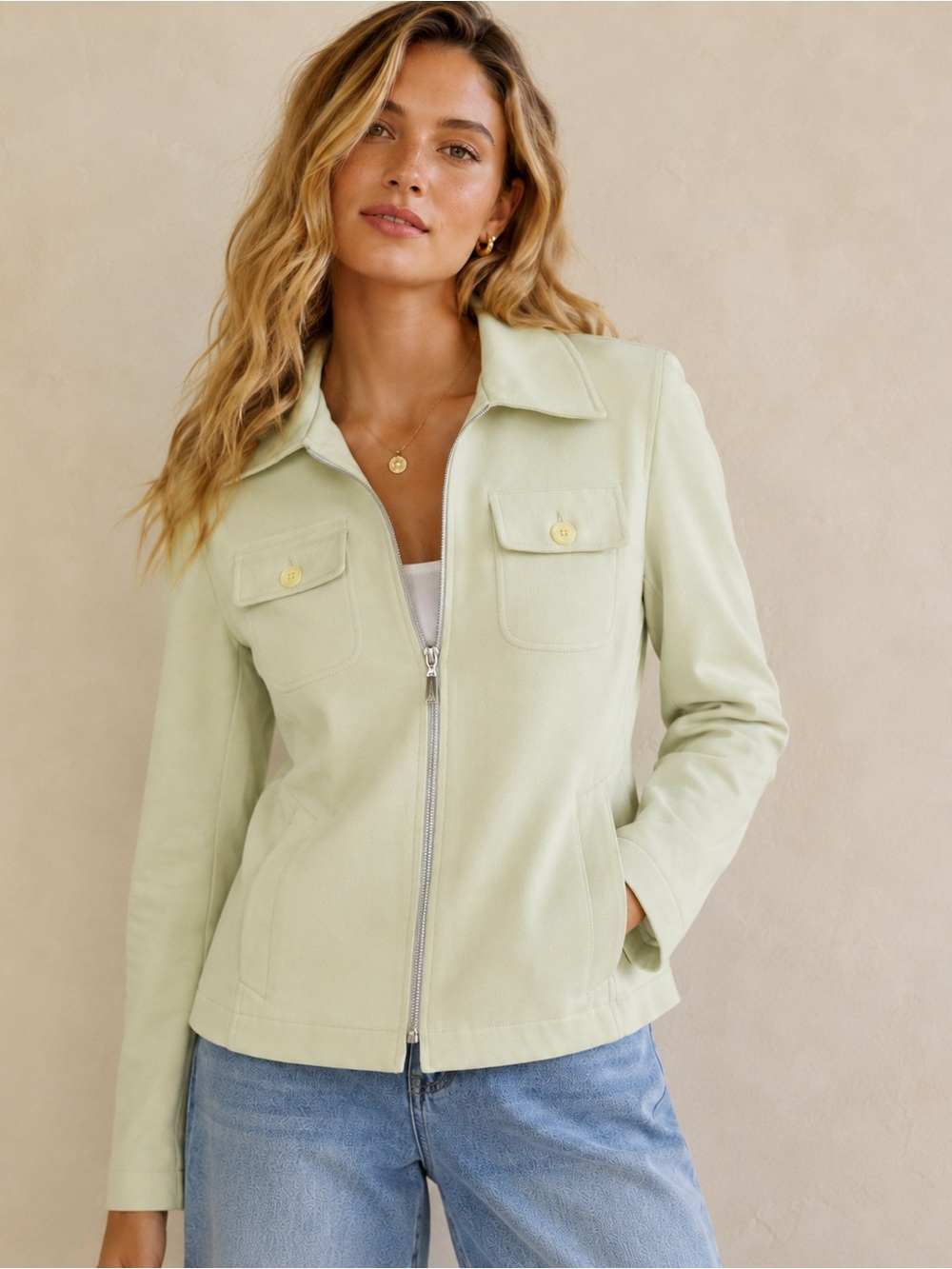 Vertigo Paris Vintage Made in France Cream Zip Jacket Size M